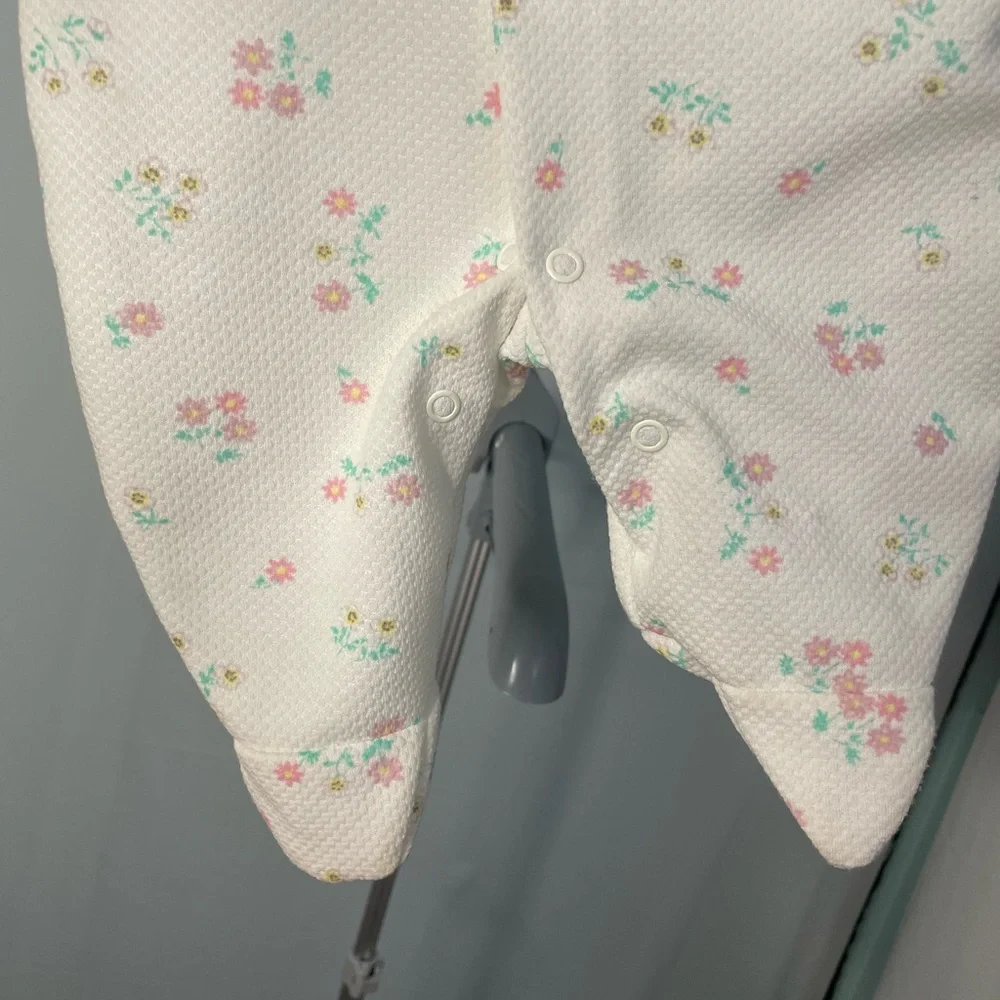 Playskool Vintage‎ Floral Footed Romper Baby Girls 0-3M White Lace 1999 NWT